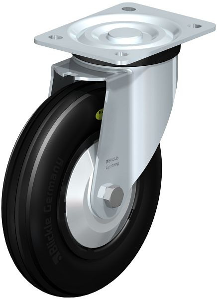 Blickle L-VWPP 200G-FA Stahlblech-Lenkrolle, mittelschwere Ausführung, mit Anschraubplatte, Weichgummi, Schwarz, 749561