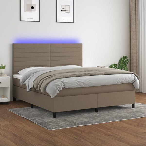 vidaXL Boxspringbett mit Matratze & LED Taupe 160x200 cm Stoff, 3134969