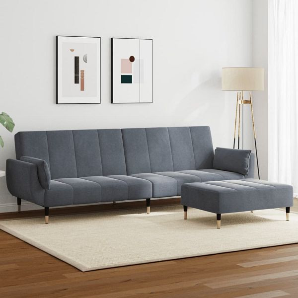 vidaXL Schlafsofa 2-Sitzer mit Fußhocker Dunkelgrau Samt, 3258152