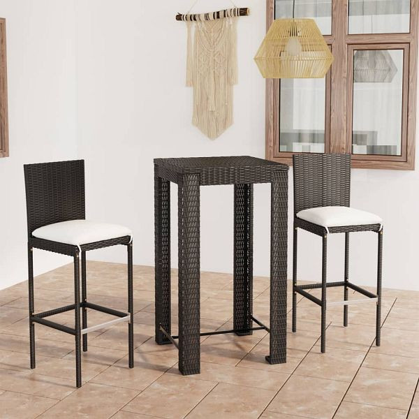 vidaXL 3-teilig Gartenbar-Set mit Kissen Poly Rattan Schwarz, 3064792