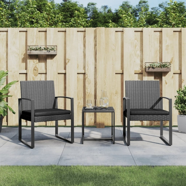 vidaXL 3-tlg. Garten-Essgruppe mit Kissen Dunkelgrau PP-Rattan, 360208
