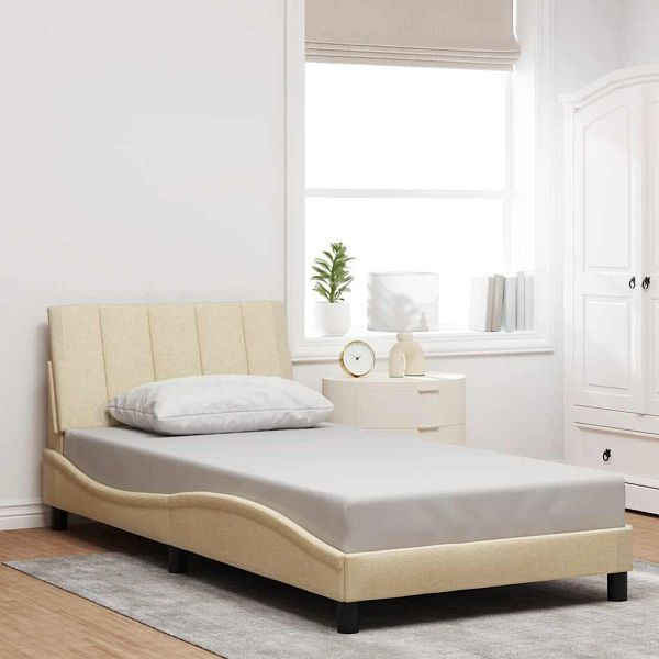 vidaXL Bettgestell ohne Matratze Creme 100x200 cm Stoff, 3310375