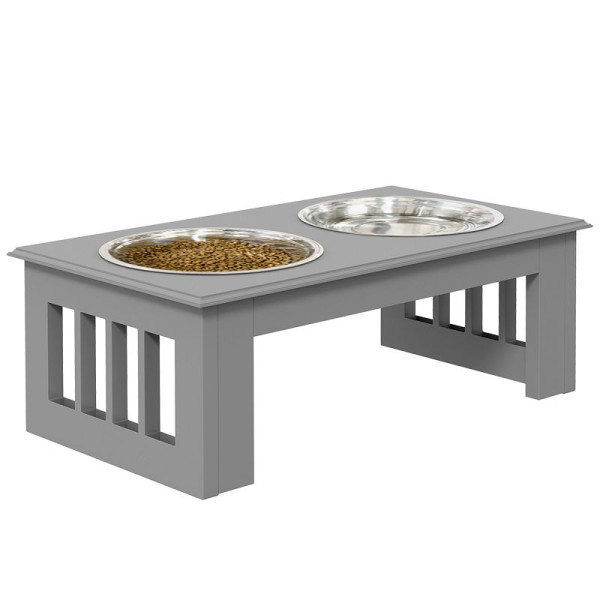 PawHut Hunde-Futterstation, rutschfest, 44x24x15cm, Grau, 0,9L pro Napf, D08-016V00GY