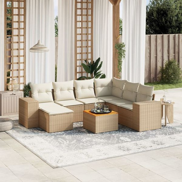 vidaXL 8-teilig Garten-Sofagarnitur mit Kissen Beige Poly Rattan, 3225561