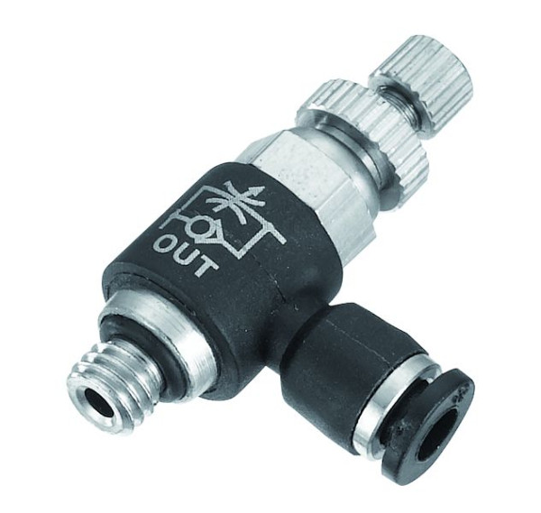 Prevost Micro Ventil-Richtungsdurchflussregler mit metrischem Außengewinde - Zufluss - RCM OG, Metrisches AG=M5, für Schlauch mit Außen-Ø=4 mm, RCM OG04M5