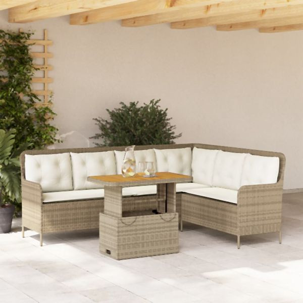 vidaXL 2-tlg. Garten-Sofagarnitur mit Kissen Beige Poly Rattan, 3262090