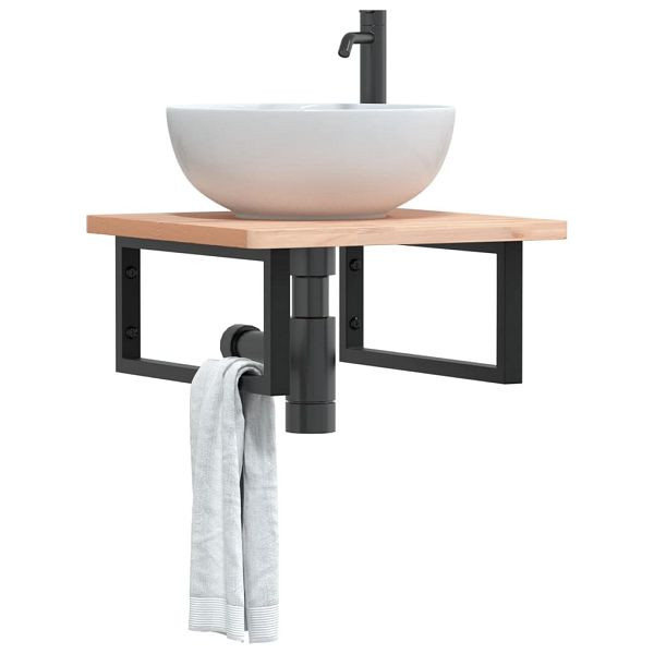vidaXL Waschbeckenregal Wandmontage Stahl und Massivholz Buche, 3302417