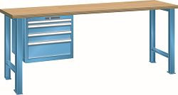 LISTA Werkbank 27x36E (BxTxH) 1500x750x890mm Multiplex AUTO Lock, Lichtblau, 4 Schubladen, Fronthöhe: 50 - 200mm, 78.916.010.A