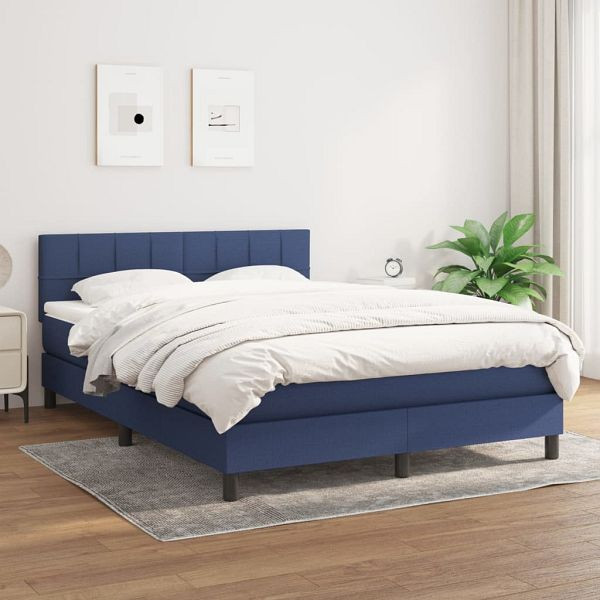vidaXL Boxspringbett mit Matratze Blau 140x190 cm Stoff, 3140055