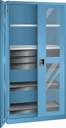 LISTA Flügeltürschrank (BxTxH) 1000x580x1950mm CODE Lock, Lichtblau, 3 Schubladen, 2 Auszugböden, 2 Verstellböden, Sichtfenstertür, 60.417.010.C