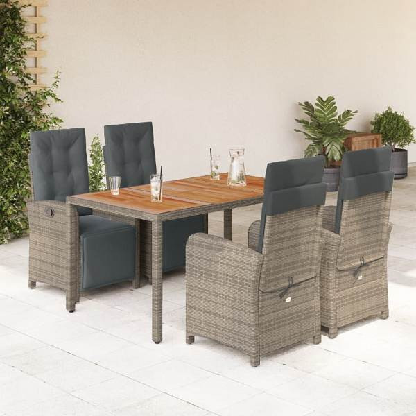 vidaXL 5-tlg. Garten-Essgruppe mit Kissen Grau Poly Rattan, UV-beständig, 3212482