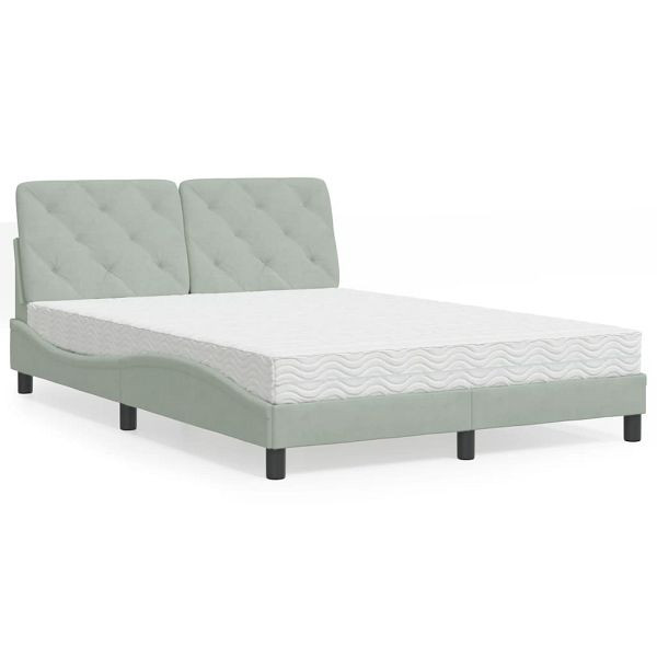 vidaXL Bett mit Matratze Hellgrau 140x190 cm Samt, 3208652