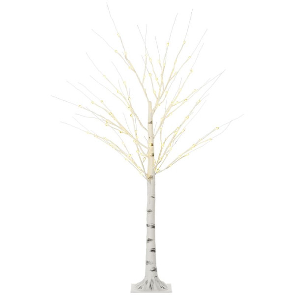 HOMCOM Künstliche Birke mit LEDs, biegsame Äste, Kunststoff und Metall, 150 cm, Weiß, 830-550V91WT
