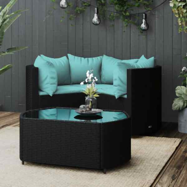 vidaXL 4-tlg. Garten-Lounge-Set mit Kissen Schwarz Poly Rattan, 319808