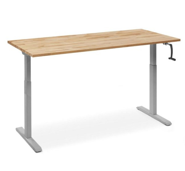 Deskin Arbeitstisch manuell höhenverstellbar Flex Modul K, 27 mm Buche Massiv, Gestell Alusilber, B 2000 x T 700 x H 710-1190 mm, 360363