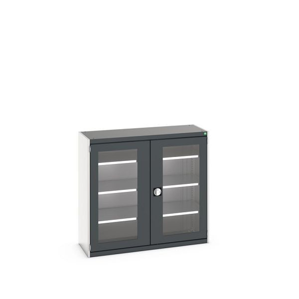 bott cubio Sichtfensterschrank bestückt, mit 3 Fachböden, BxTxH: 1300x525x1200mm, Anthrazitgrau, 40014056.19V