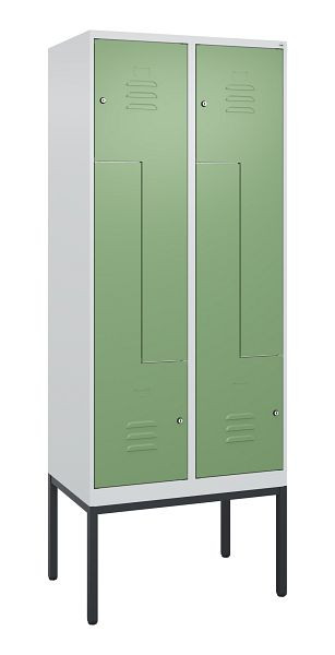C+P Z-Spind Classic PLUS, Gestell, 4 Abteile, 2120x800x500mm, 7035/6011, Zylinderschlösser, 0800337-224 S10021