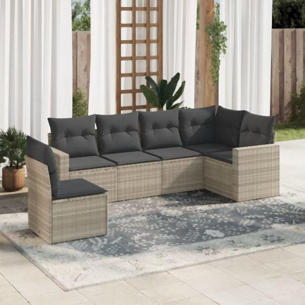vidaXL 6-tlg. Garten-Sofagarnitur mit Kissen Hellgrau Poly Rattan, 3251369