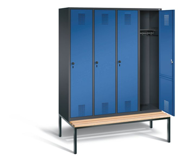 C+P Garderobenschrank Evolo, H2090xB1590xT815mm, Farbe: Schwarzgrau / Enzianblau, 48050-42 S10131