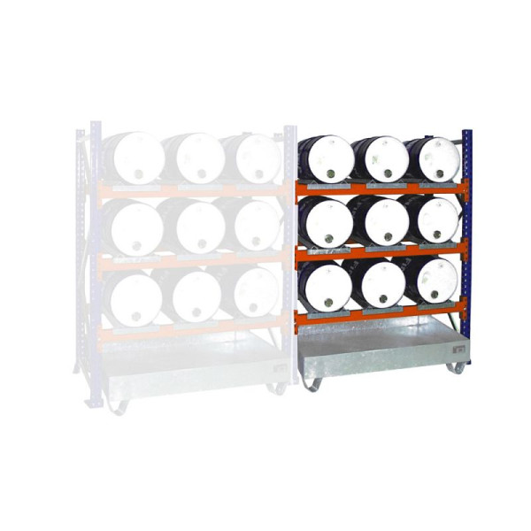 STEIN HGS Fassregal mit Auffangwanne Serie 3000 Anbauregal, 215 Liter, 9 x 60 L, ohne Gitterrost, 79135.0003