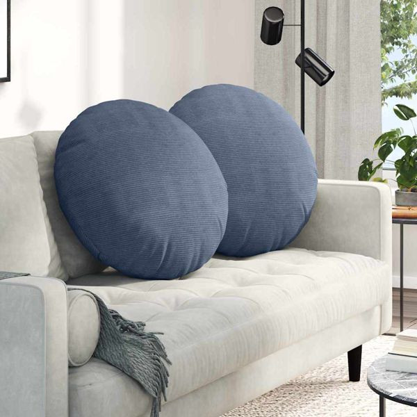 vidaXL Sitzkissen 2-teilig Blau Ø 80 cm Cordstoff, 42014263
