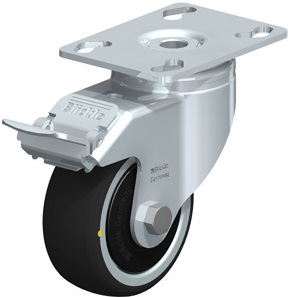 Blickle LKPA-PATH 80K-FI-ELS-FK Apparate-Lenkrolle mit Anschraubplatte & Feststeller, Thermoplastisches Polyurethan, Grau, 848927