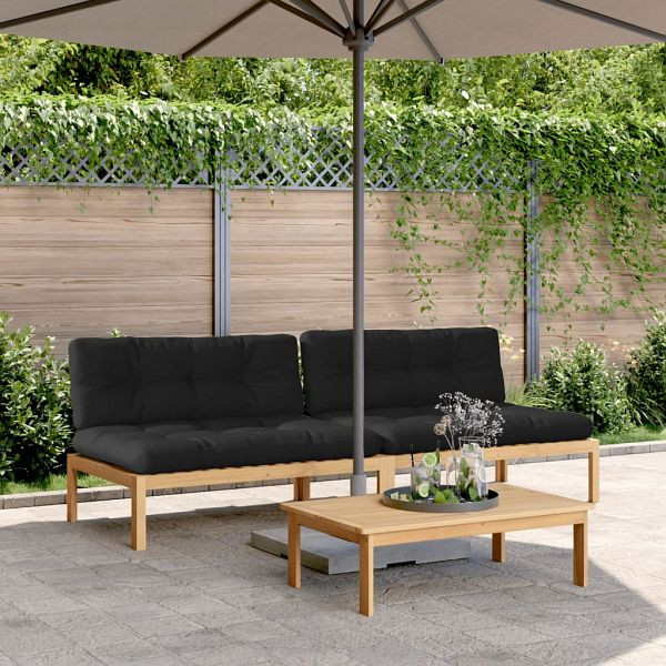 vidaXL Garten-Mittelsofas aus Paletten 2 Stück mit Kissen Akazienholz, 3209358