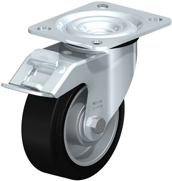 Blickle L-ALEV 100K-FI Stahlblech-Lenkrolle, mittelschwere Ausführung, mit Anschraubplatte & Feststeller, Elastik-Vollgummi, Schwarz, 562066