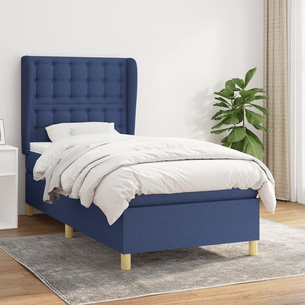 vidaXL Boxspringbett mit Matratze Blau 90x200 cm Stoff, 3128819