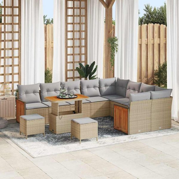 vidaXL Garten-Sofa-Set 12-teilig Beige 90 x 55 x 71 cm Poly-Rattan, 3365297
