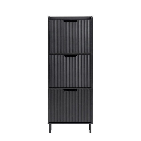 SoBuy Schuhschrank mit 3 Türen Schwarz 50x19x130 cm, Modern, FSR177-H-SCH