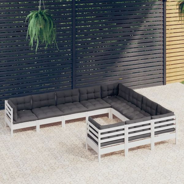 vidaXL 10-teilig Garten-Lounge-Set mit Kissen Weiß Kiefernholz, 3096996