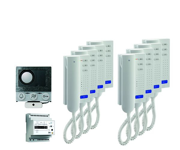 TCS audio:pack Einbau für 8 Wohneinheiten, mit Einbaulautsprecher ASI12000 + 8x Türtelefon ISH3030 + Steuergerät BVS20, PAIH080/004