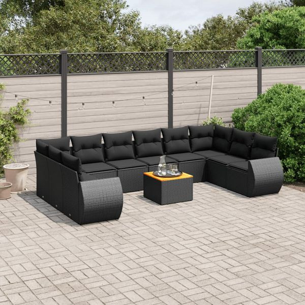 vidaXL 11-teilig Garten-Sofagarnitur mit Kissen Schwarz Poly Rattan, 3225173