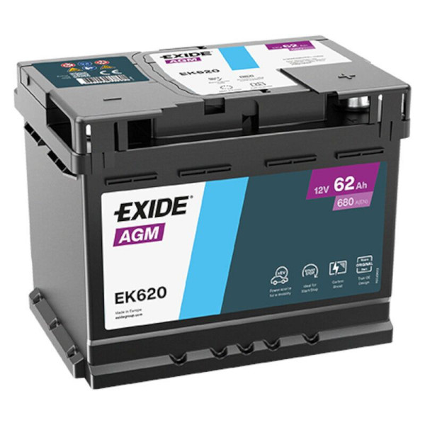 Exide AGM Autobatterie DIN L2 12V 62Ah 680A, EK620