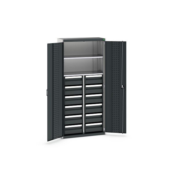 bott cubio Koffer-Flügeltürenschrank bestückt mit 12x varioSlide, BxTxH: 938x400x2000mm, RAL 7035 / RAL 7016, 40032036.19V