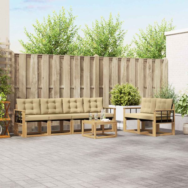 vidaXL Outdoor-Sofagarnitur mit Kissen 7-teilig Weiß und Beige, 3389243