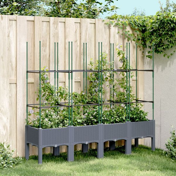 vidaXL Pflanzkübel mit Rankgitter Grau 160x40x142,5 cm PP, 367961