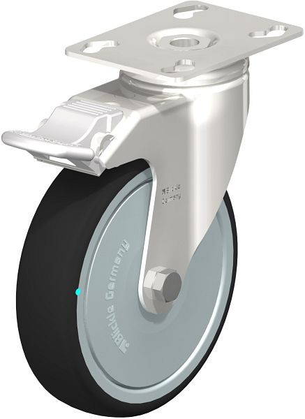 Blickle LKPXA-PATH 126KD-FI-FK Edelstahl-Apparate-Lenkrolle mit Anschraubplatte & Feststeller, Thermoplastisches Polyurethan, Grau, 760879