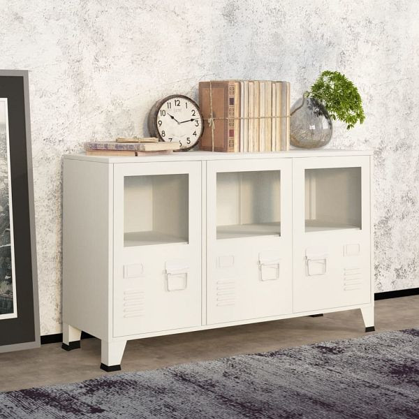 vidaXL Industrial Sideboard Weiß 105x35x62 cm Metall und Glas, 339609