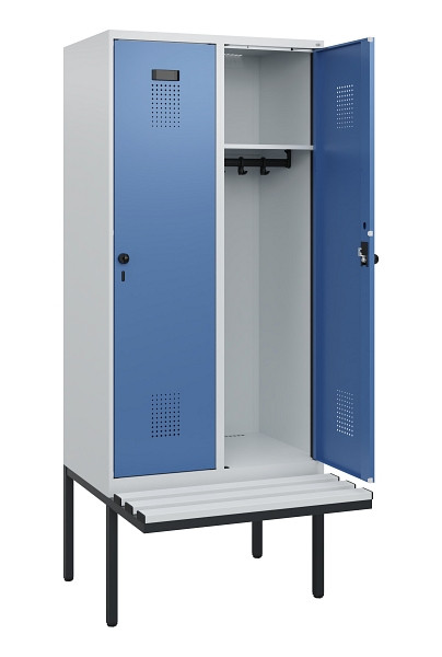 C+P Spind Evolo PLUS, 2 Abteile, 1950x800x815mm, 7035/5023, Drehriegel, Sitzfläche Kunststoff, 0490405-22 S10062
