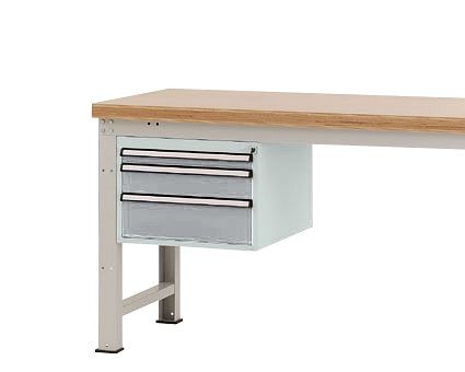 Manuflex Gehäuse-Unterbau PROFI, Nutzhöhe 300 mm mit 3 Schubfächern, für Werkbanktiefe 700 mm, Alusilber, ZB4681.9006