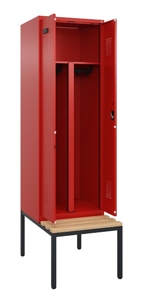 C+P PSA Doppel-Spind Evolo PLUS, Bank, 2 Abteile, 2120x600x815mm, 3020/3020, Zylinderschloss, Sitzfläche Buche-Hartholz, Sitzbank, 0490527-20P S10052
