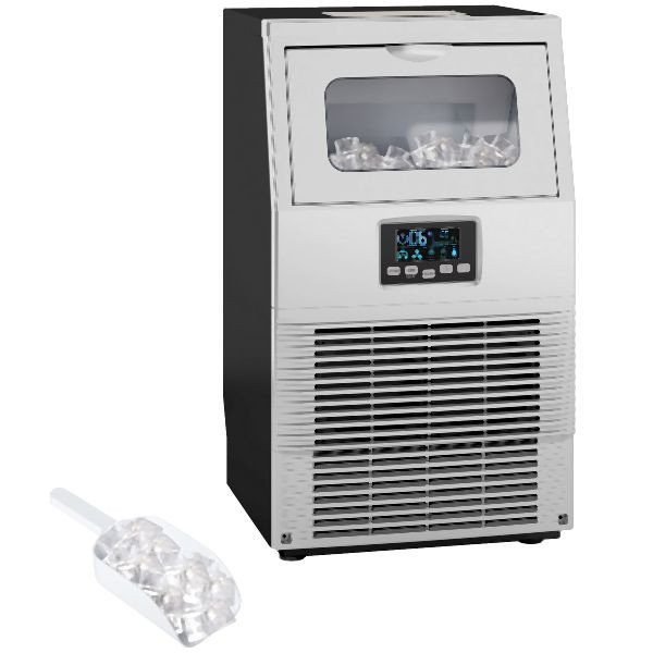 HOMCOM Kommerzielle Eiswürfelmaschine, 34,5L x 33,9B x 60,2H cm, Silber+Schwarz, 800-254V90SR, 4255826830843