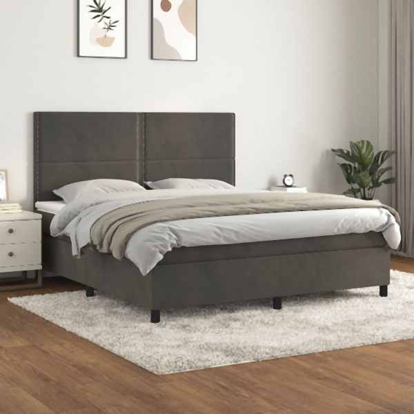 vidaXL Boxspringbett mit Matratze Dunkelgrau 180x200 cm Samt, 3142978