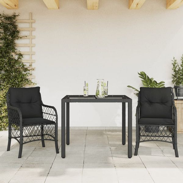 vidaXL 3-teilig Bistro-Set mit Kissen Schwarz Poly Rattan, 3212024