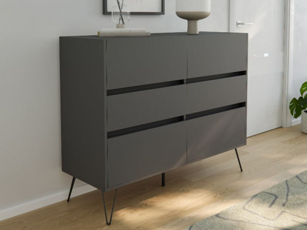 Posseik Sideboard Industrial M 120cm 6 Schubladen Grafit, PN2090X0000003DE