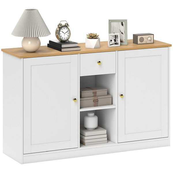 HOMCOM Küchenkommode, Sideboard mit Schublade, Schränken, Regalen, Spanplatte, Weiß, 838-537V90WT