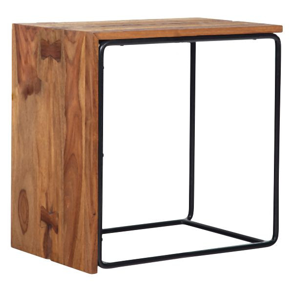 Wohnling Beistelltisch Sheesham Massivholz/Metall 45 x 30 x 45 cm, Rechteckig, Industrial Couch Modern, WL6.718