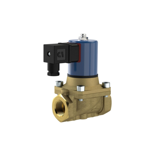 Riegler 2/2-Wege-Magnetventil, stromlos geschlossen, Messing, G 3/4, DN20, PN 0-12, FPM, zwangsgesteuert, 230V AC, 129402